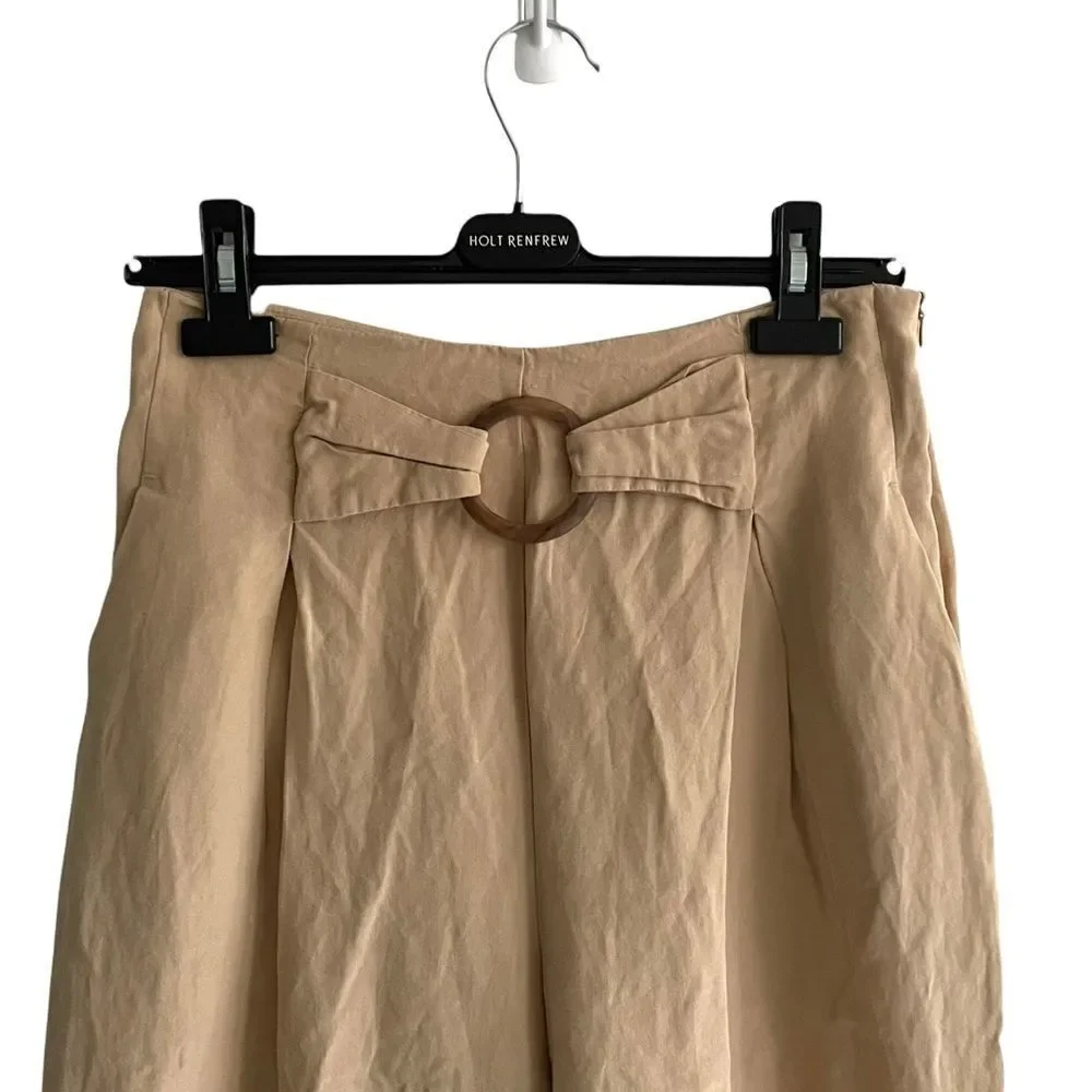ZARA High Waisted Linen Wide Leg Pants Camel Tan M